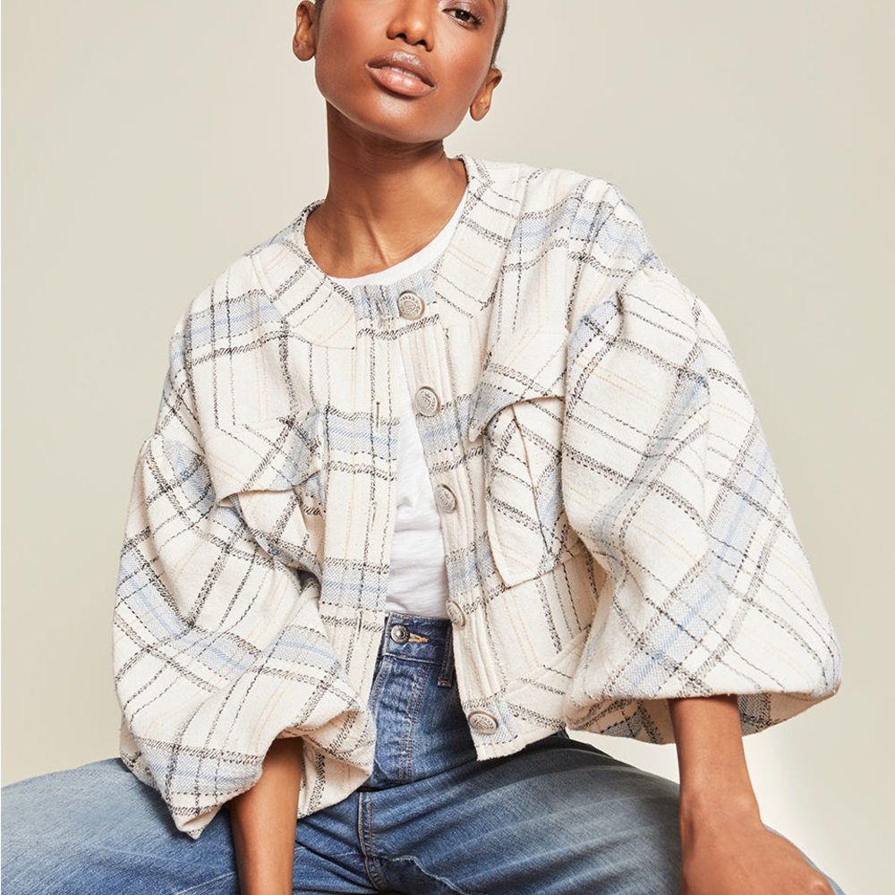 NWT VERONICA BEARD Nikolai Oversized Plaid Jacket Women’s Size 2 Off-White Blue